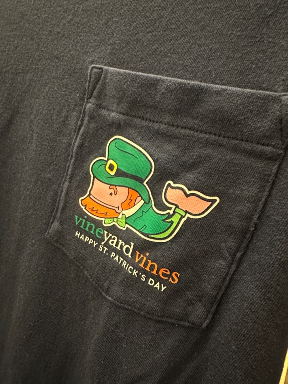 Vineyard Vines Navy St Patrick’s Day Long-Sleeve Pocket Tee with Whale Patch